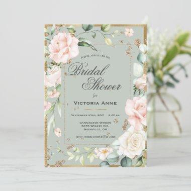 Blush Pink Floral Watercolor Pretty Bridal Shower Invitations