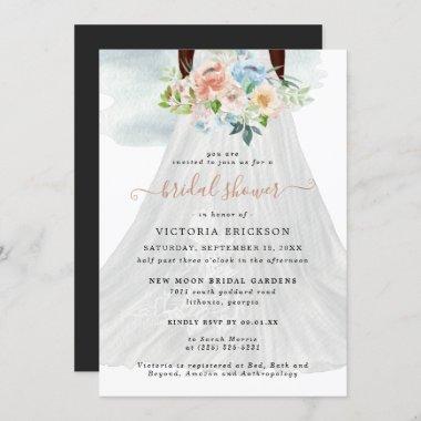 Blush Pink Floral | Wedding Dress Bridal Shower Invitations