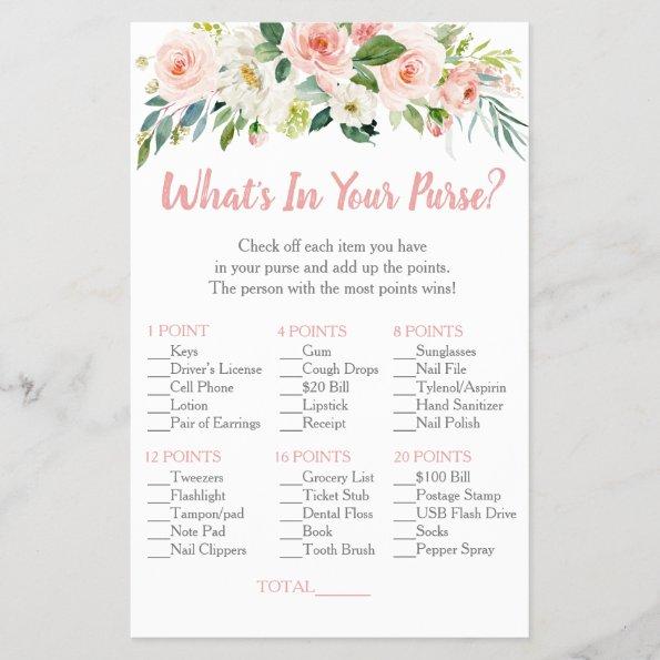 Blush Pink Floral What's In Your Purse Bridal Game