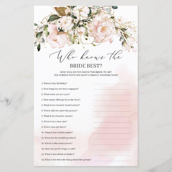 Blush Pink Floral Who Knows The Bride Best Game