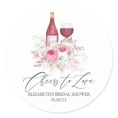 Blush Pink Floral Wine Tasting Bridal Shower Classic Round Sticker