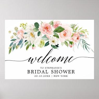 Blush Pink Florals Botanical Bridal Shower Welcome Poster