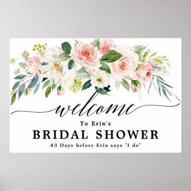 Blush Pink Florals Botanical Bridal Shower Welcome Poster