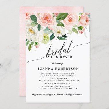 Blush Pink Florals Modern Botanical Bridal Shower Invitations