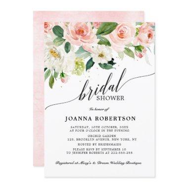 Blush Pink Florals Modern Botanical Bridal Shower Invitations