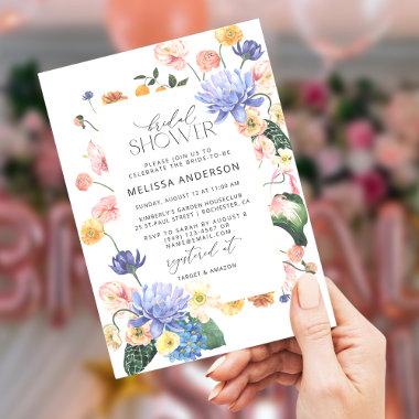 Blush Pink Florals Modern Botanical Bridal Shower Invitations