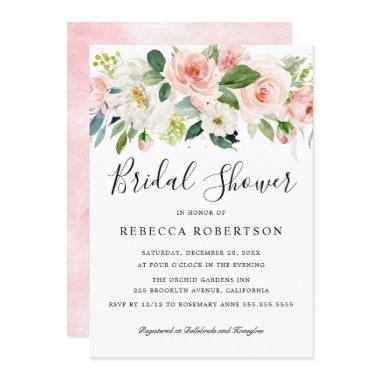 Blush Pink Florals Modern Botanical Bridal Shower Invitations