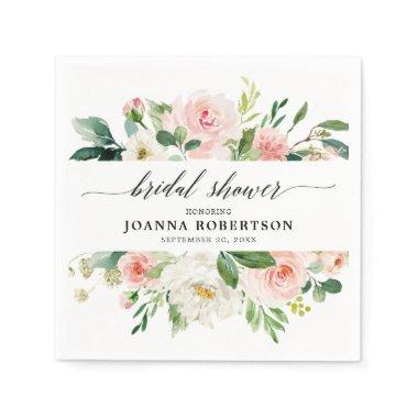 Blush Pink Florals Modern Botanical Bridal Shower Napkins