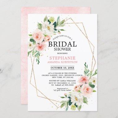 Blush Pink Florals Modern Geometric Bridal Shower Invitations