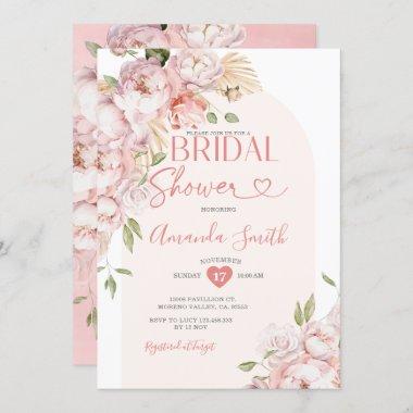 Blush Pink Flowers Girl Bridal Shower Greenery Invitations