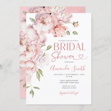 Blush Pink Flowers Girl Bridal Shower Greenery Invitations