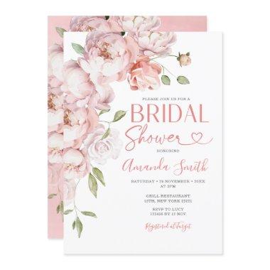 Blush Pink Flowers Girl Bridal Shower Greenery Invitations