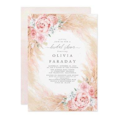 Blush Pink Flowers Pampas Grass Bridal Shower Invitations