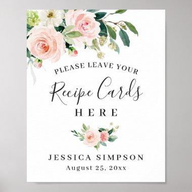 Blush Pink Flowers Recipe Invitations Bridal Shower Post Poster