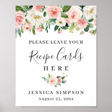 Blush Pink Flowers Recipe Invitations Bridal Shower Poster