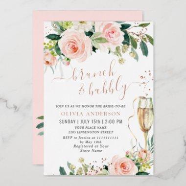Blush Pink Flowers Watercolor Bridal Brunch Gold Foil Invitations