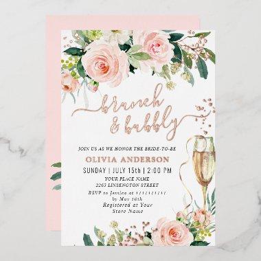 Blush Pink Flowers Watercolor Bridal Brunch Gold Foil Invitations