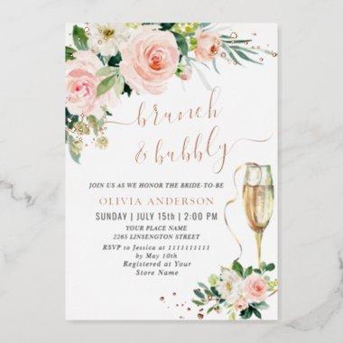 Blush Pink Flowers Watercolor Bridal Brunch Gold Foil Invitations