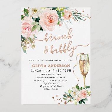 Blush Pink Flowers Watercolor Bridal Brunch Gold Foil Invitations