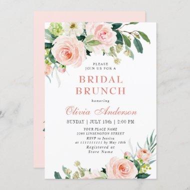 Blush Pink Flowers Watercolor Bridal Brunch Invitations