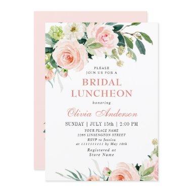 Blush Pink Flowers Watercolor Bridal Luncheon Invitations