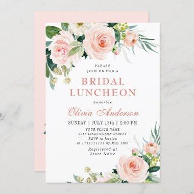 Blush Pink Flowers Watercolor Bridal Luncheon Invitations