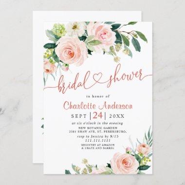 Blush Pink Flowers Watercolor Bridal Shower Invitations