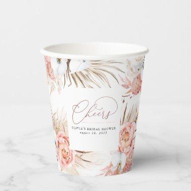 Blush Pink Flowers White Orchids and Pampas Grass Paper Cups