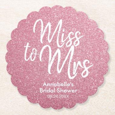 Blush Pink Glitter Glam Miss to Mrs Bridal Shower Paper Coaster