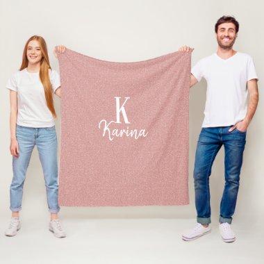 Blush pink glitter monogram name fleece blanket