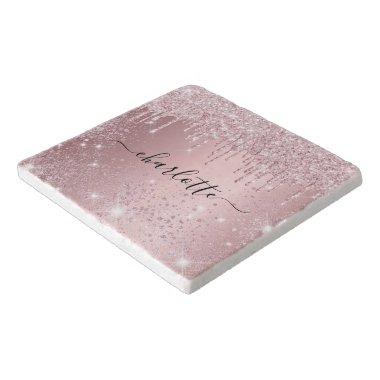 Blush pink glitter name script trivet