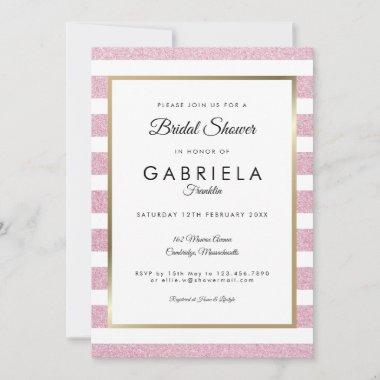 Blush Pink Glitter Stripe Wedding Bridal Shower Invitations
