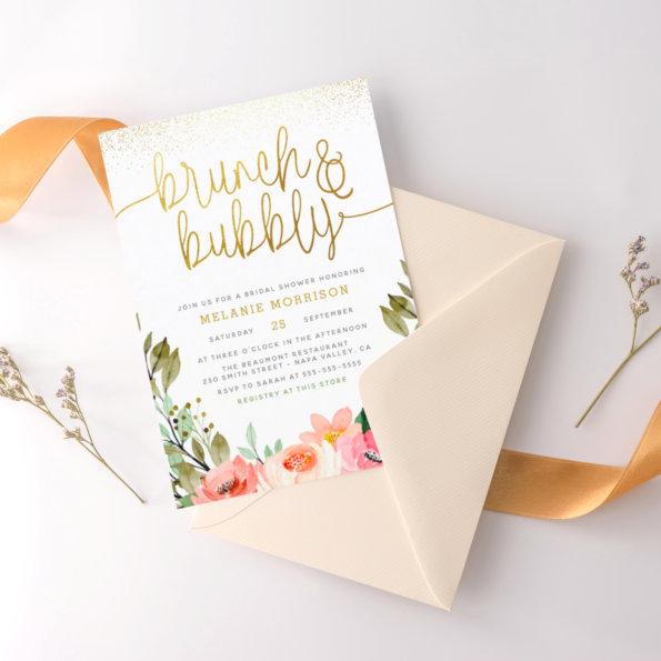 Blush Pink & Gold Brunch & Bubbly Bridal Shower Invitation PostInvitations