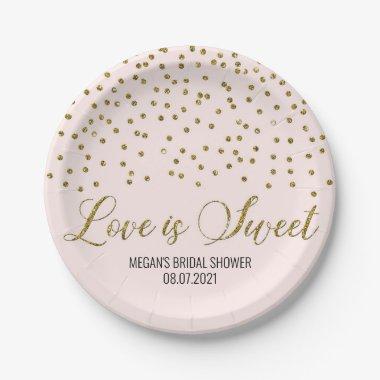 Blush Pink Gold Confetti Love is Sweet Paper Plates