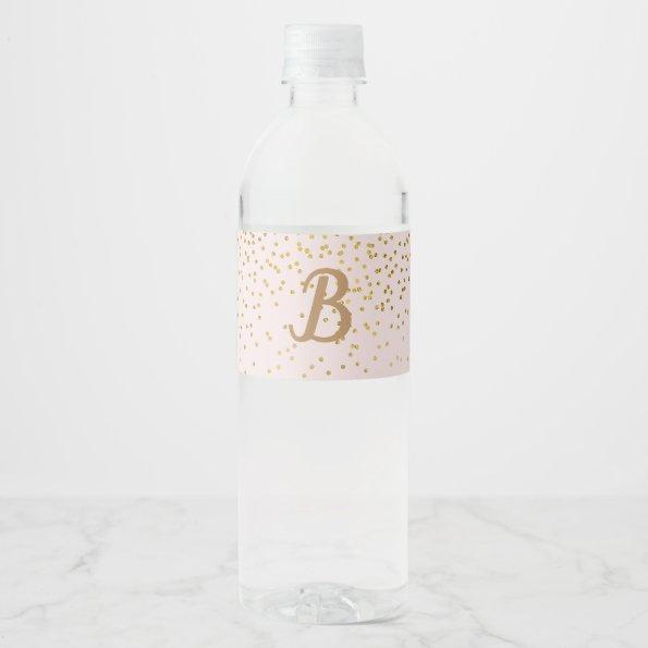 Blush Pink & Gold Confetti Modern Engagement Party Water Bottle Label
