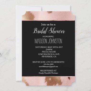 Blush Pink Gold Cowgirl Cowhide Invitations