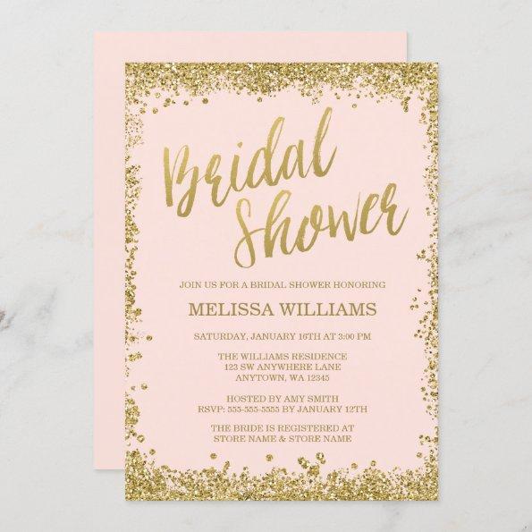 Blush Pink Gold Faux Glitter Bridal Shower Invitations