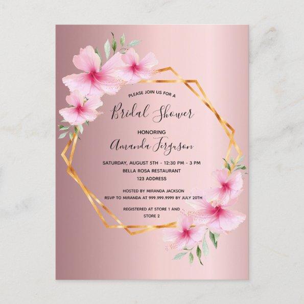 Blush pink gold floral bridal shower invitation postInvitations