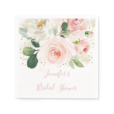 Blush Pink Gold Floral Bridal Shower Napkins