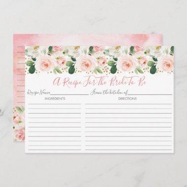 Blush Pink Gold Floral Bridal Shower Recipe Invitations