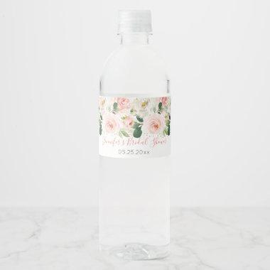 Blush Pink Gold Floral Bridal Shower Water Bottle Label