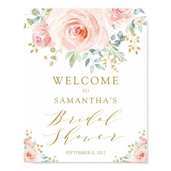 Blush Pink Gold Floral Bridal Shower Welcome Poster