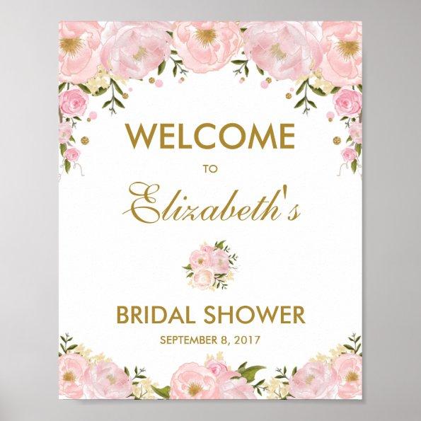 Blush Pink Gold Floral Bridal Shower Welcome Sign