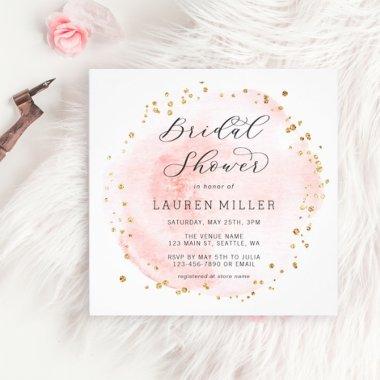 Blush Pink Gold Glitter Bridal Shower Square Invitations