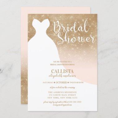 Blush Pink Gold Glitter Dress Bridal Shower Invitations