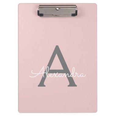 Blush Pink Gold Modern Script Girly Monogram Name Clipboard