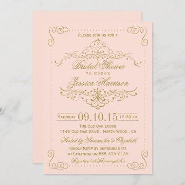 Blush Pink & Gold Ornate Swirl Bridal Shower Invitations