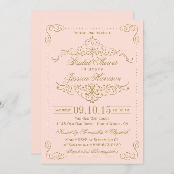 Blush Pink & Gold Ornate Swirl Bridal Shower Invitations