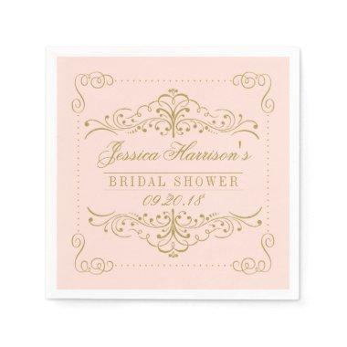 Blush Pink & Gold Ornate Swirl Bridal Shower Paper Napkins