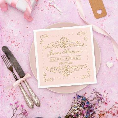 Blush Pink & Gold Ornate Swirl  Paper Napkins